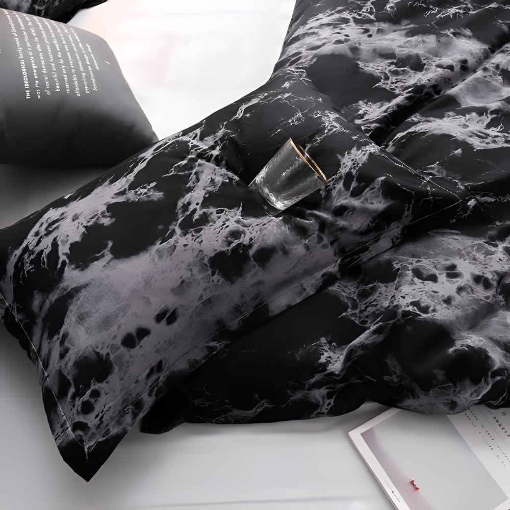 Bettwäsche-Set Marmor Schwarz | 3-teilig & Modern