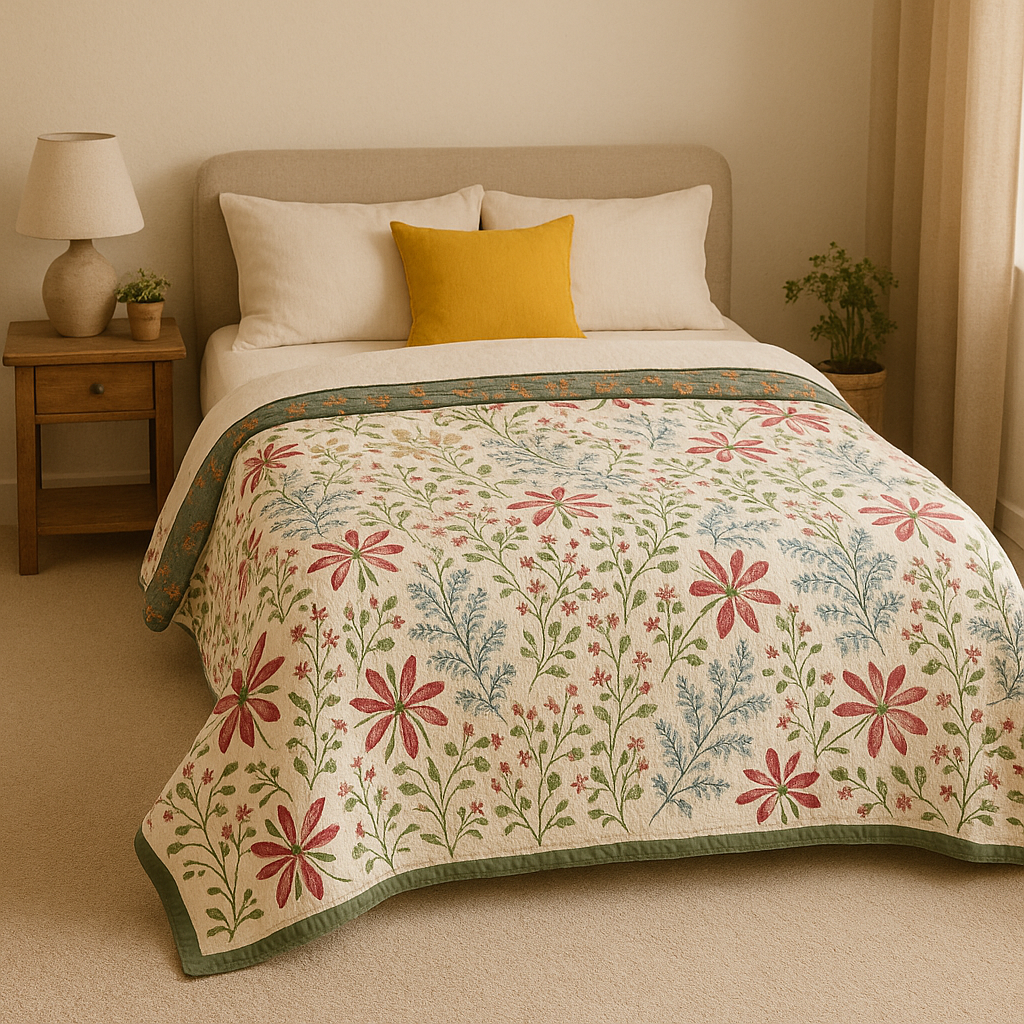 BlütenZart | Weiche Blumenmuster Decke | Schlafzimmer Vintage