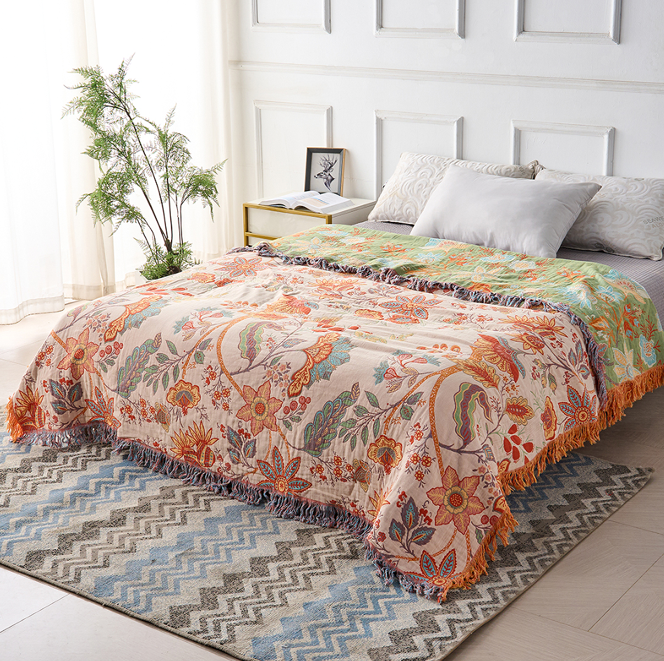 Boho Patchwork Tagesdecke | Sofa Überwurf mit Blumenmuster