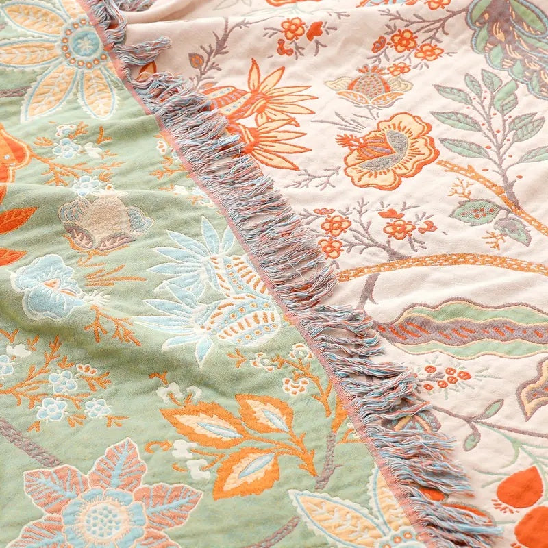 Boho Patchwork Tagesdecke | Sofa Überwurf mit Blumenmuster