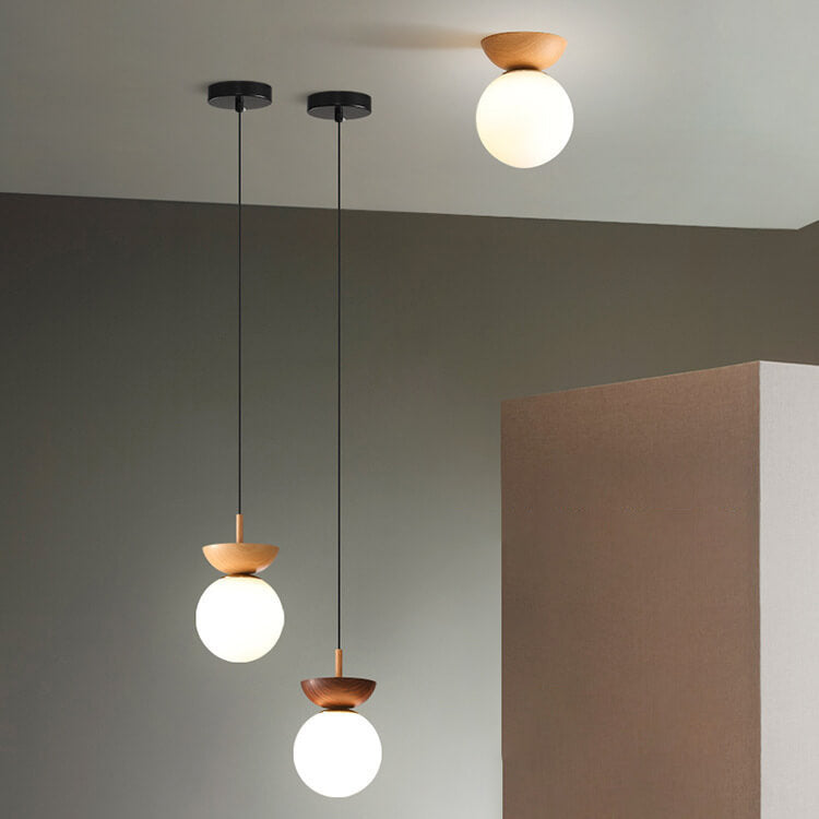 Deckenleuchte Holz Glas Modern | Wohnzimmer