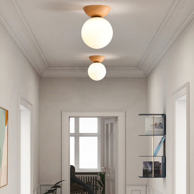 Deckenleuchte Holz Glas Modern | Wohnzimmer