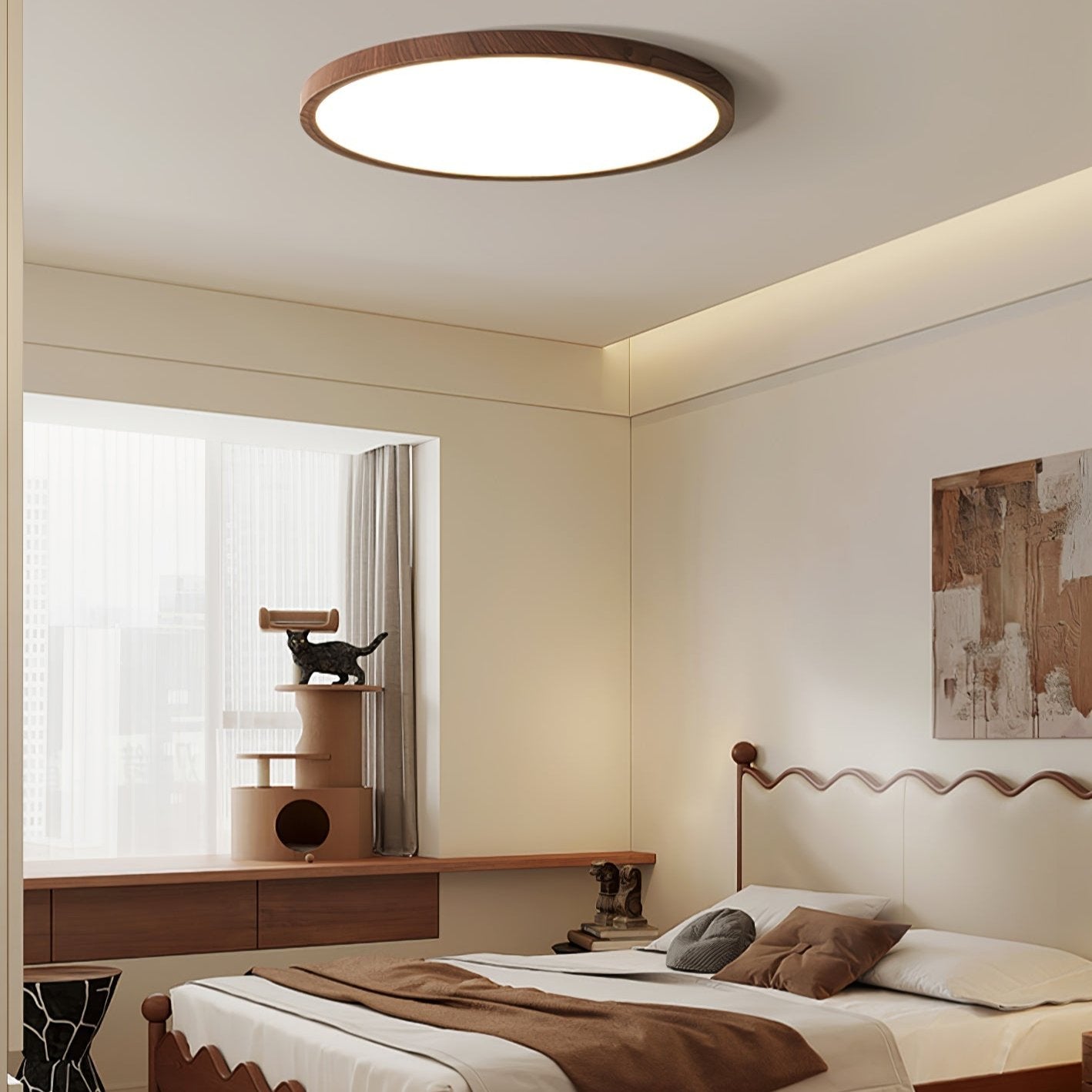 Deckenleuchte Holz Rund Design | Wohnzimmer