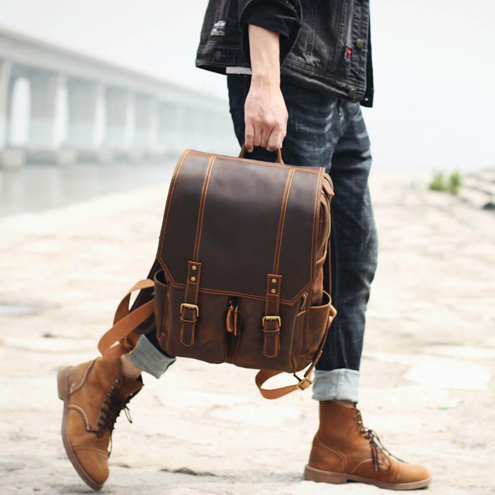 Leder Rucksack Doppelgurt Design | Büroalltag