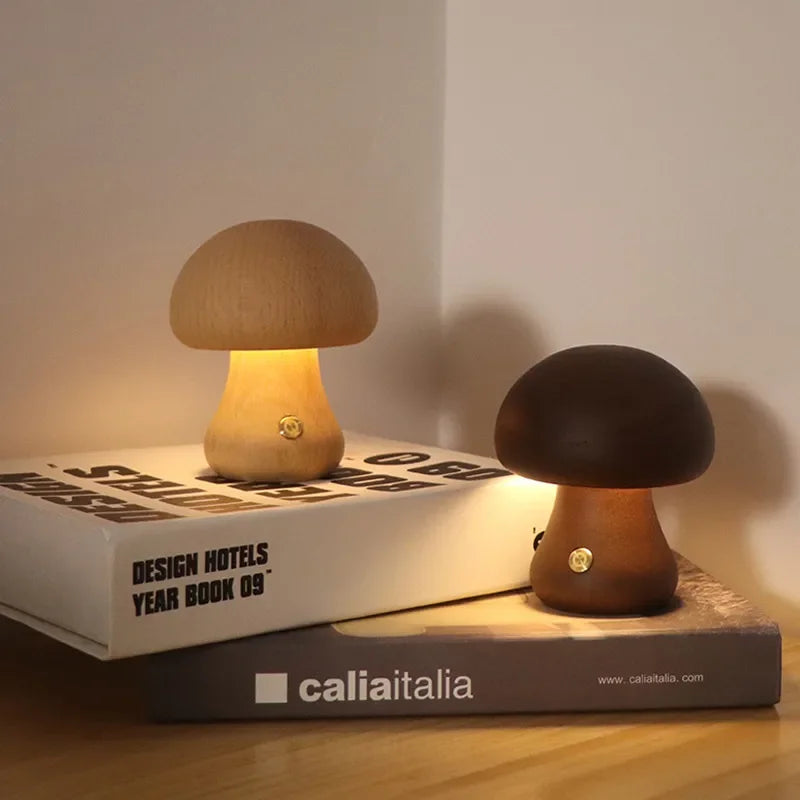 Nachttischlampe Holz Pilz Design Touch | Schlafzimmer