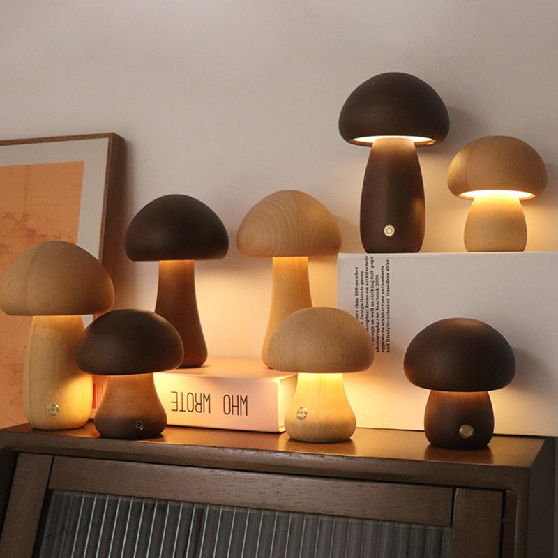 Nachttischlampe Holz Pilz Design Touch | Schlafzimmer