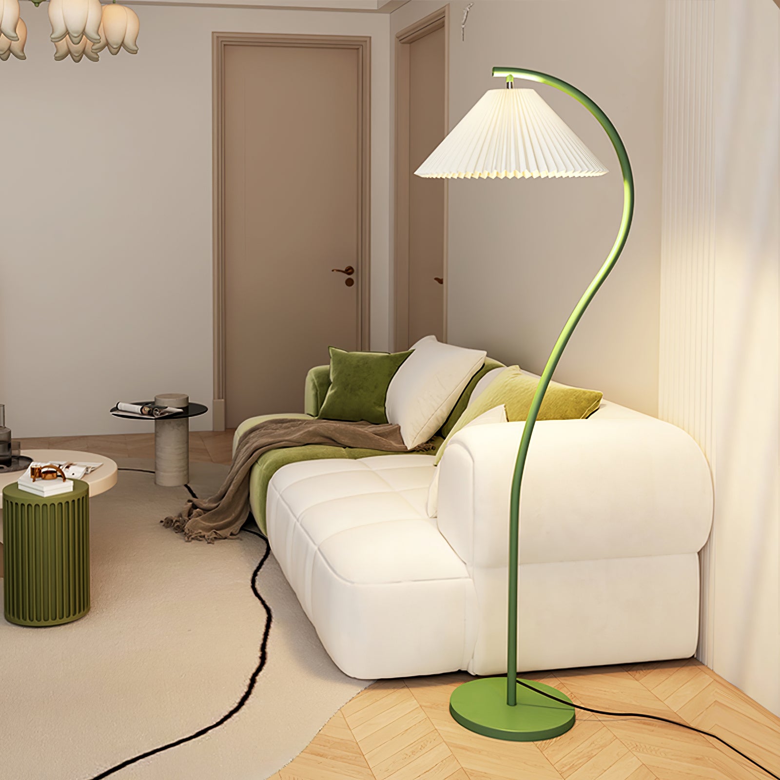 Stehlampe Gebogen Plissee Innen | Wohnzimmer