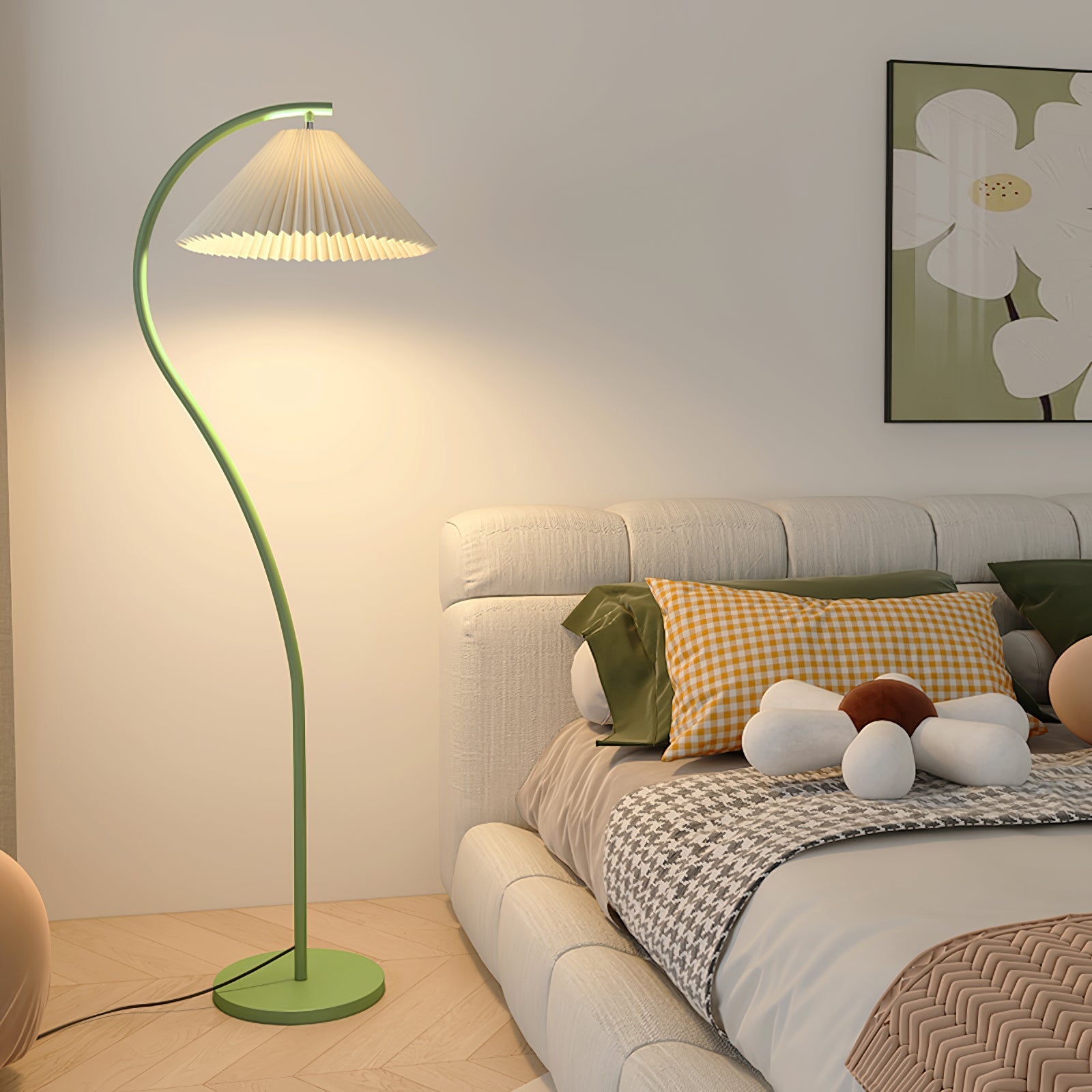 Stehlampe Gebogen Plissee Innen | Wohnzimmer