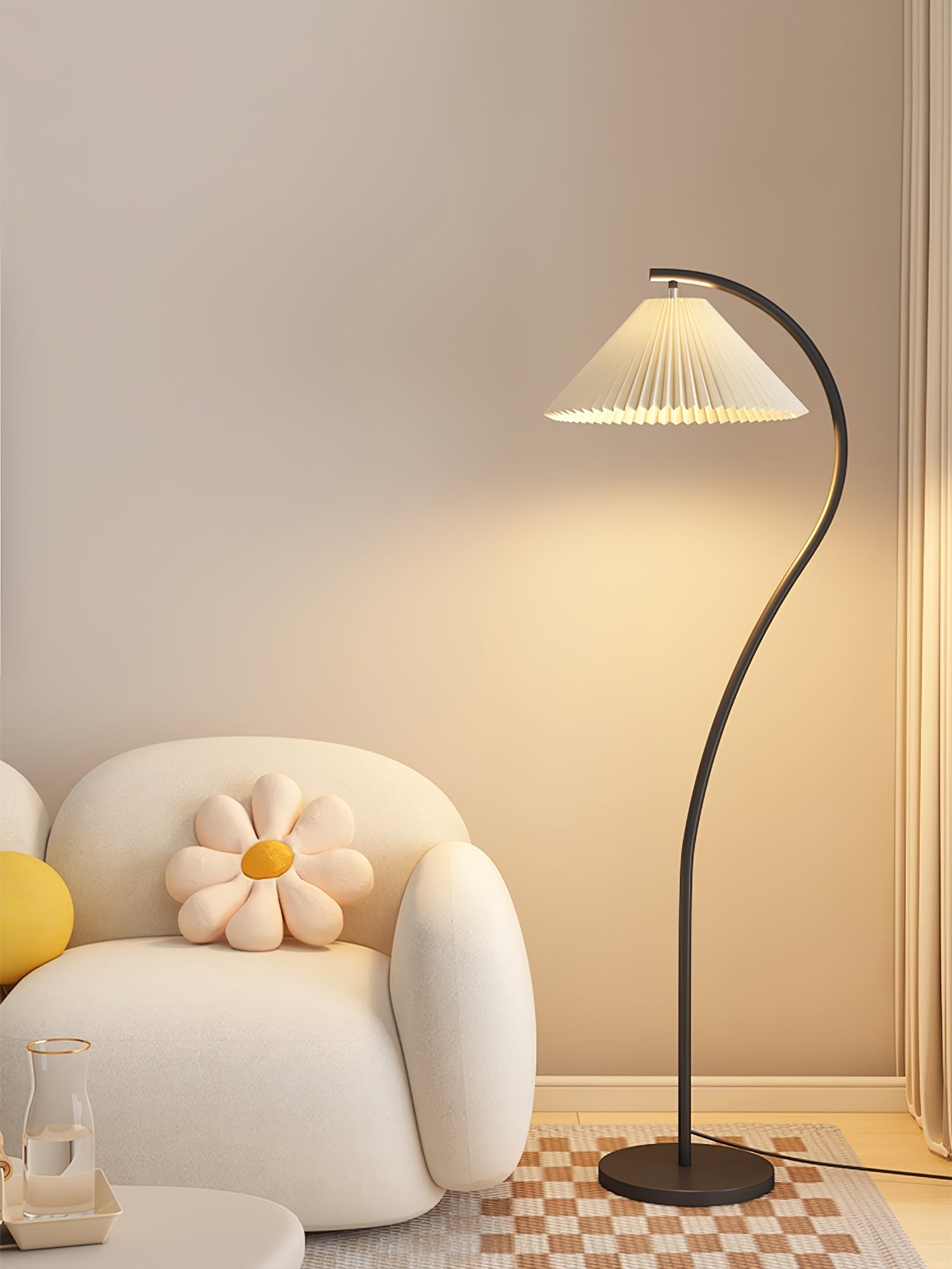 Stehlampe Gebogen Plissee Innen | Wohnzimmer
