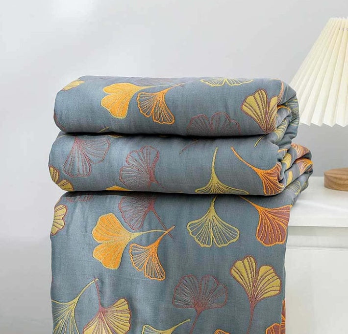 Tagesdecke mit Ginkgo Muster für Bett & Sofa