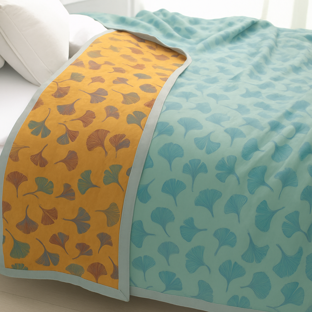 Tagesdecke mit Ginkgo Muster für Bett & Sofa