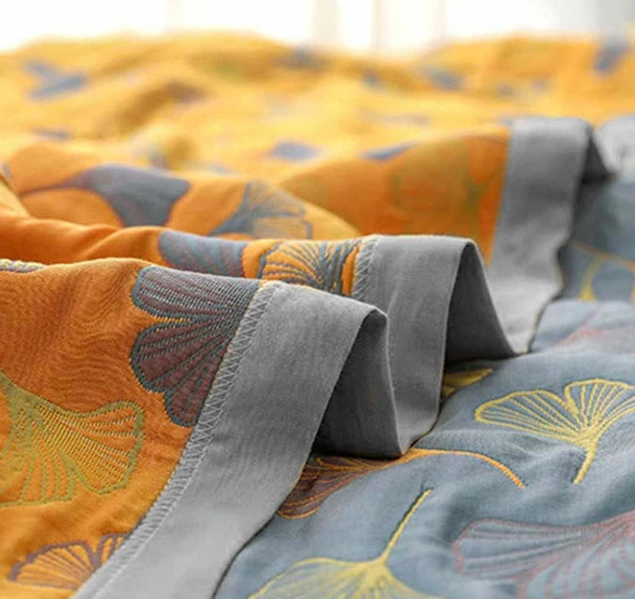 Tagesdecke mit Ginkgo Muster für Bett & Sofa
