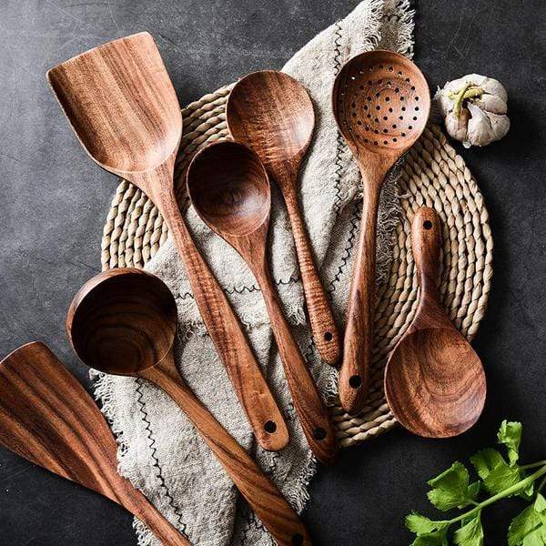 Teak Holz Küchenhelfer Set 7-teilig