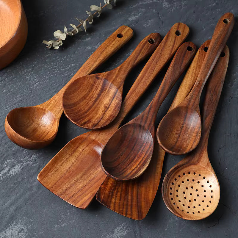 Teak Holz Küchenhelfer Set 7-teilig
