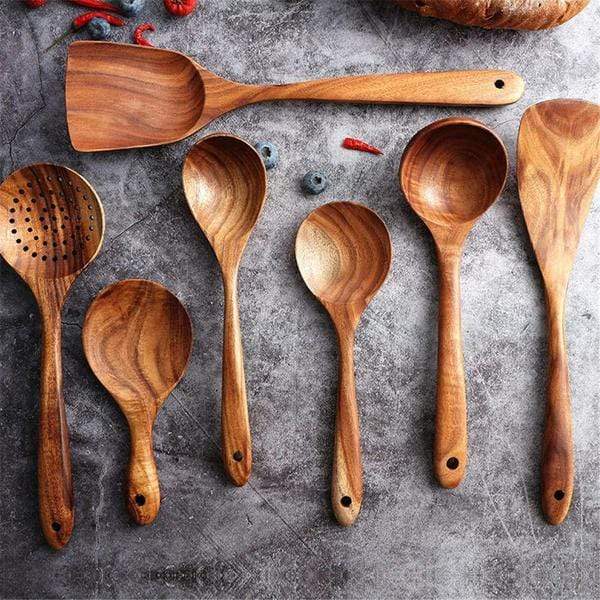 Teak Holz Küchenhelfer Set 7-teilig