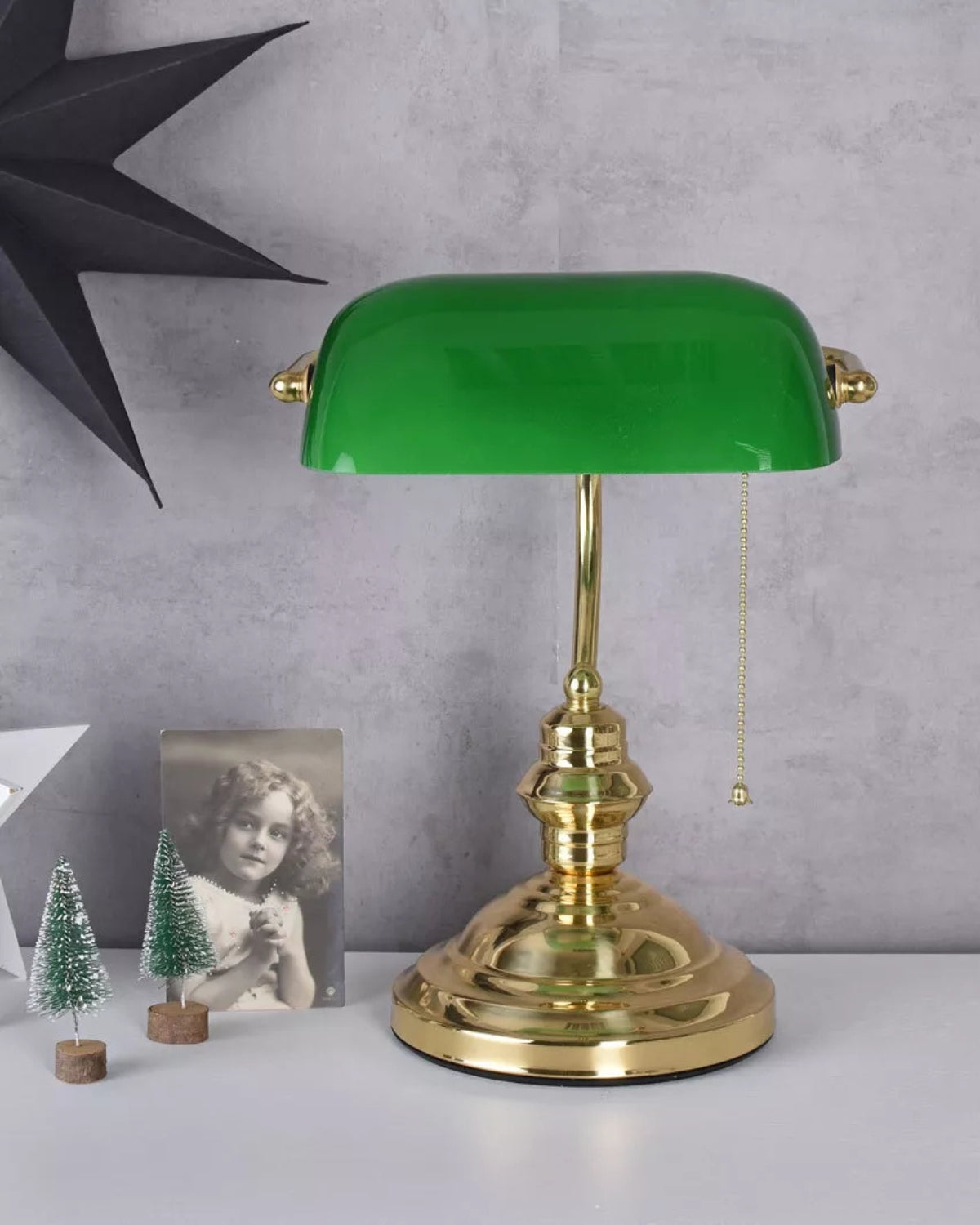 Tischlampe Glas Vintage Bankerlampe | Wohnzimmer