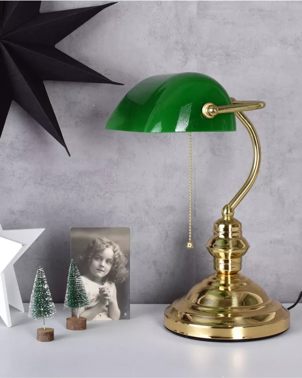 Tischlampe Glas Vintage Bankerlampe | Wohnzimmer