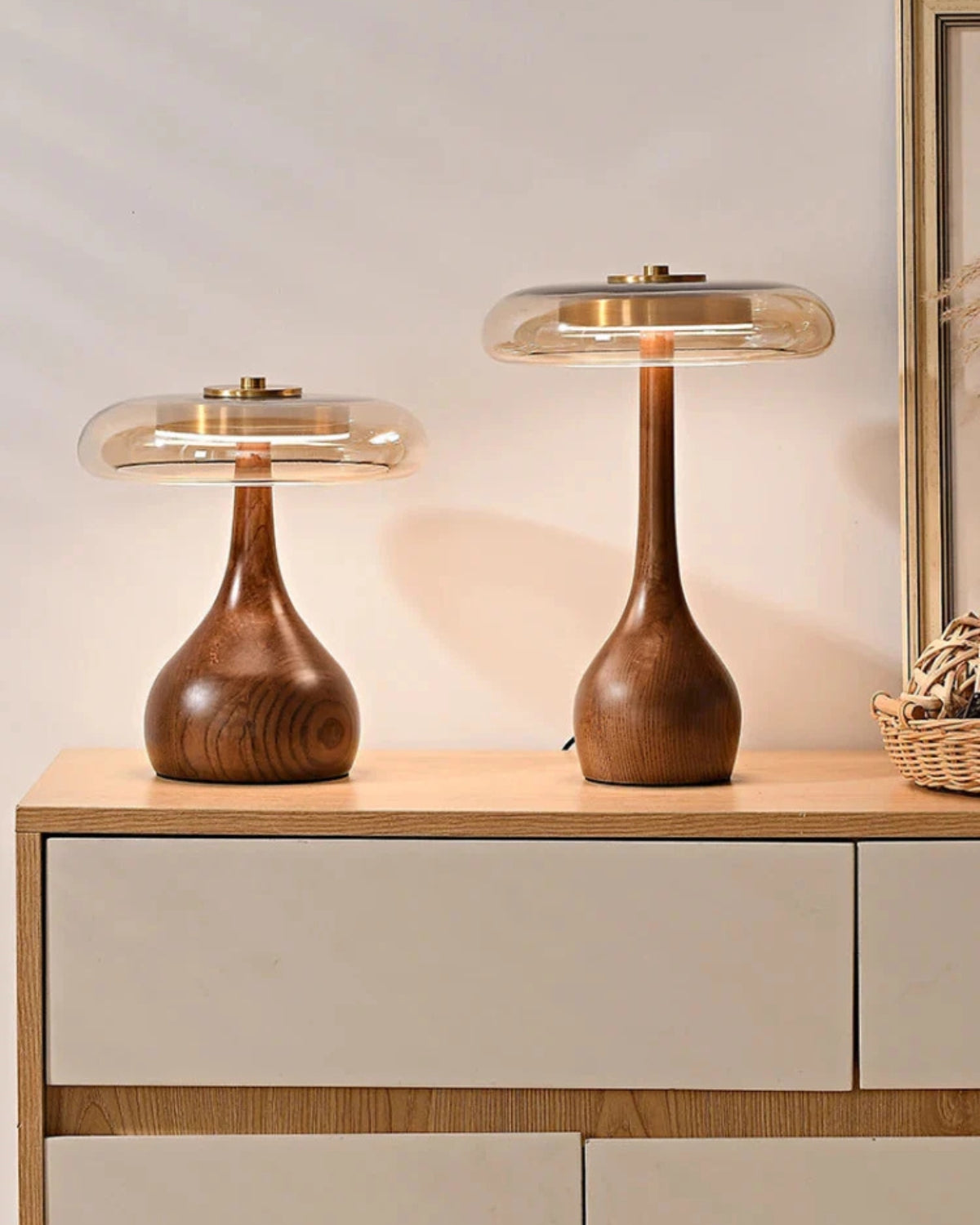 Tischlampe Holz Glas Modern | Wohnzimmer