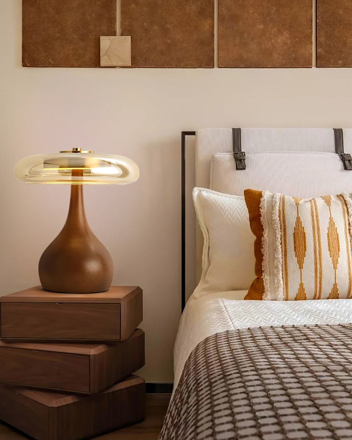 Tischlampe Holz Glas Modern | Wohnzimmer