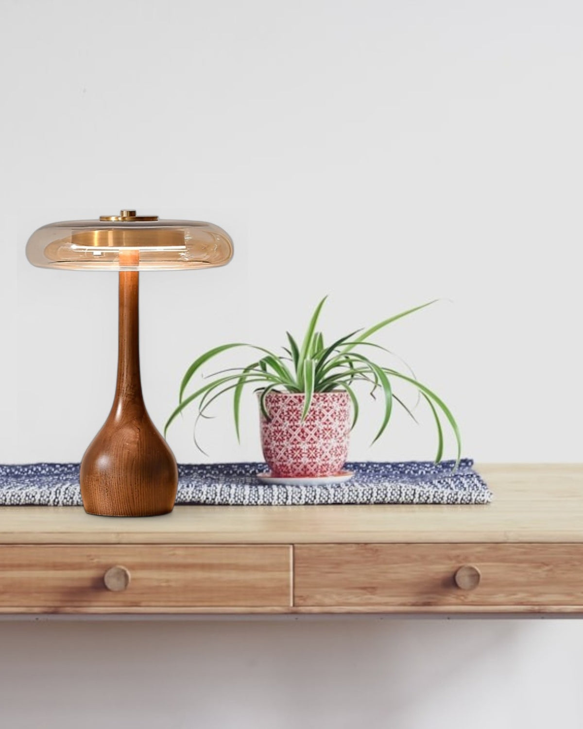 Tischlampe Holz Glas Modern | Wohnzimmer