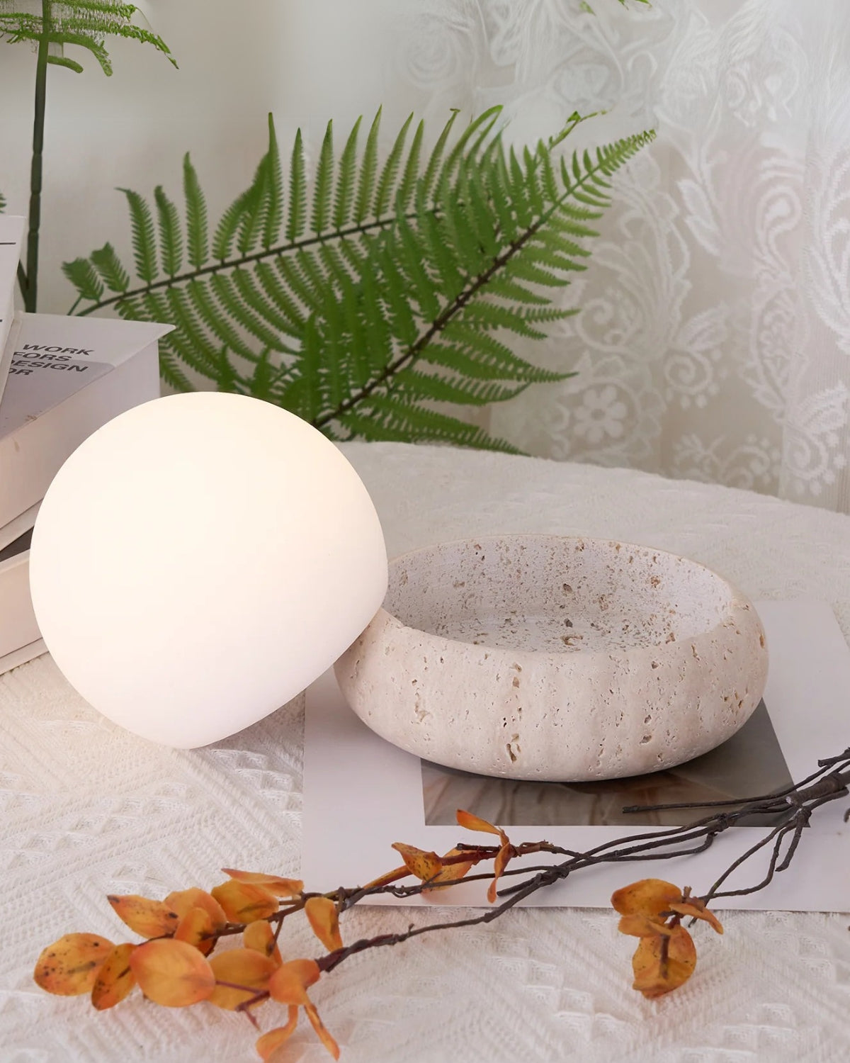 Tischlampe Kugel Stein Sockel | Wohnzimmer