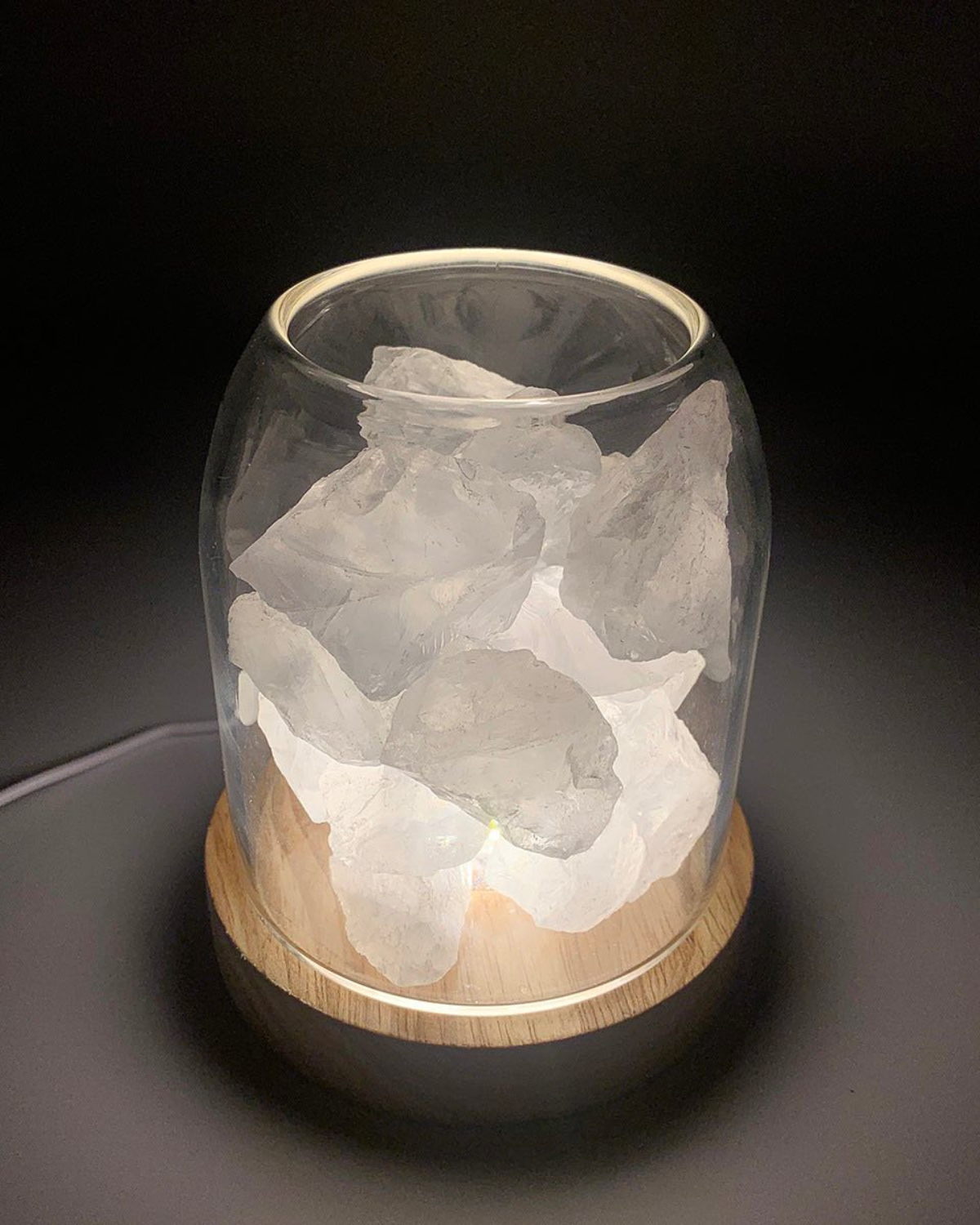 Tischlampe Salzkristall Glas Holz | Wohnzimmer