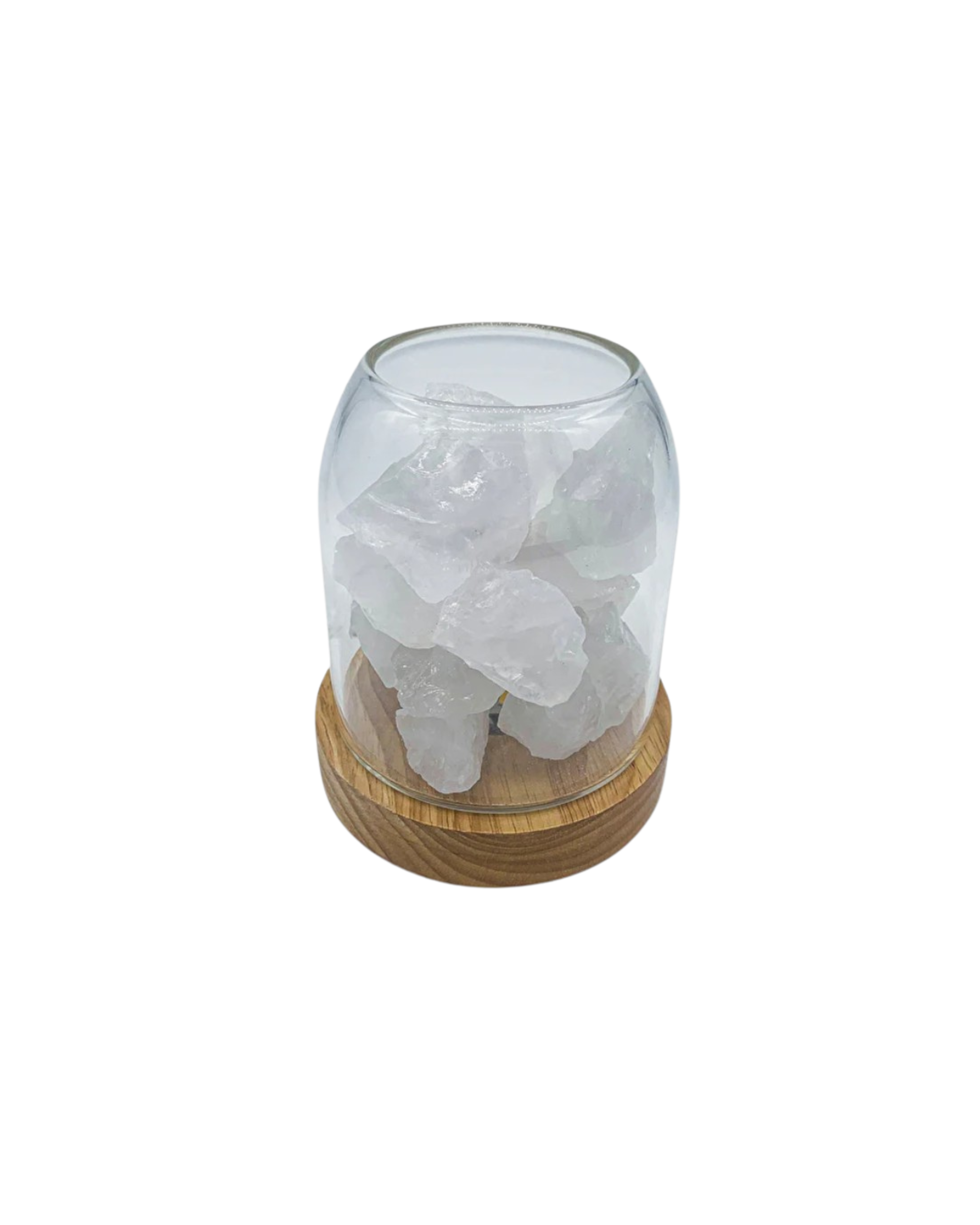 Tischlampe Salzkristall Glas Holz | Wohnzimmer