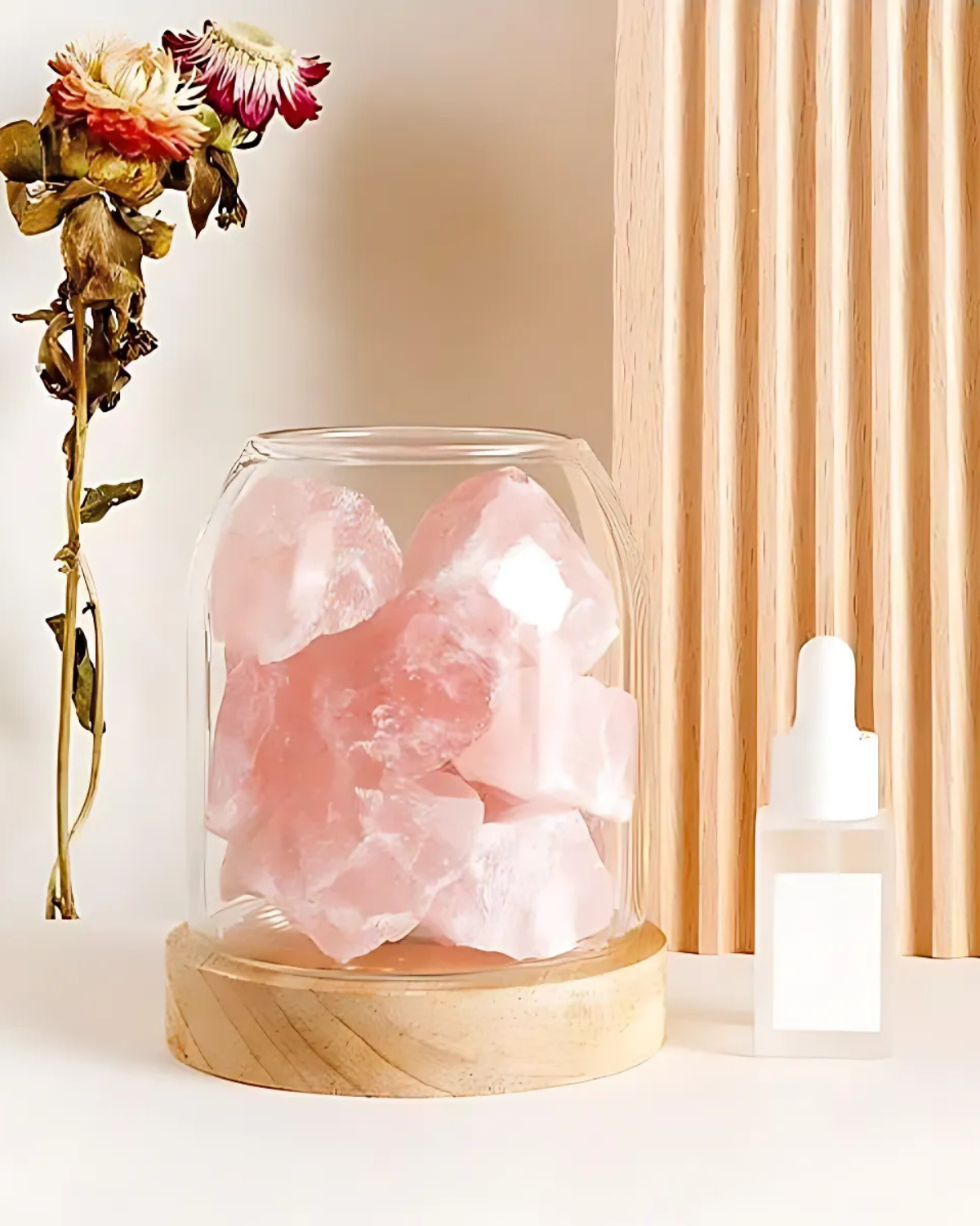 Tischlampe Salzkristall Glas Holz | Wohnzimmer