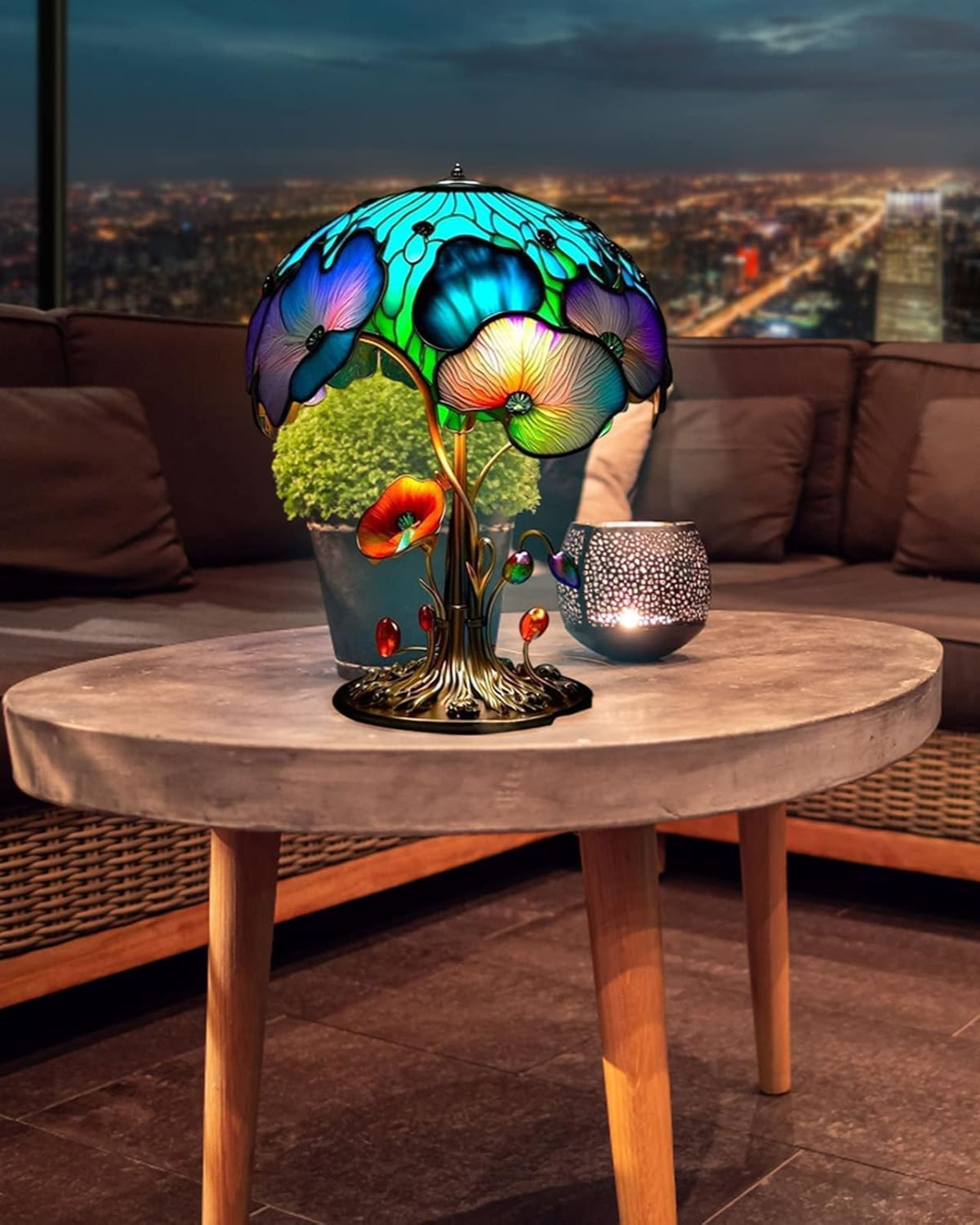 Tischlampe Vintage Buntglas | Wohnzimmer