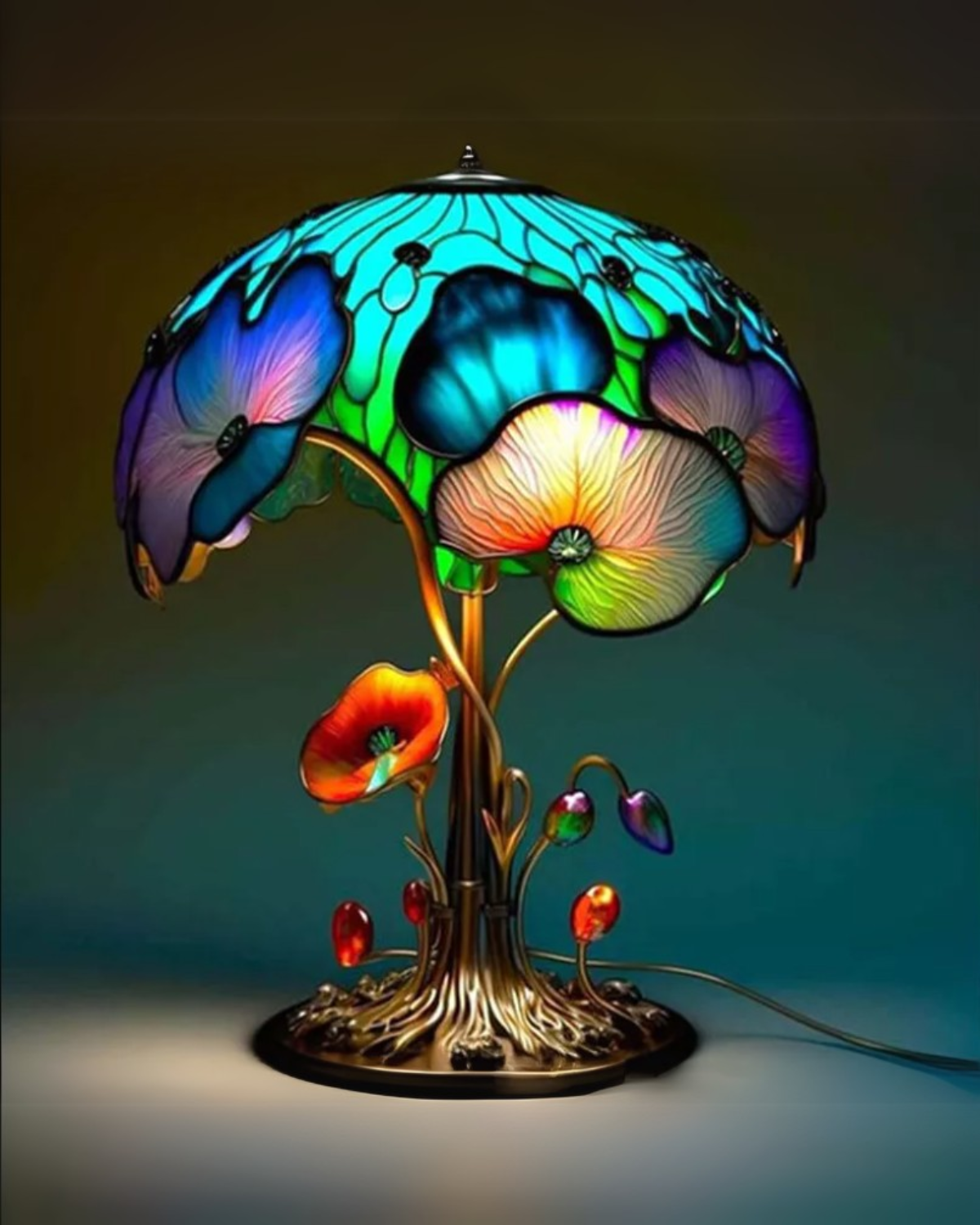 Tischlampe Vintage Buntglas | Wohnzimmer