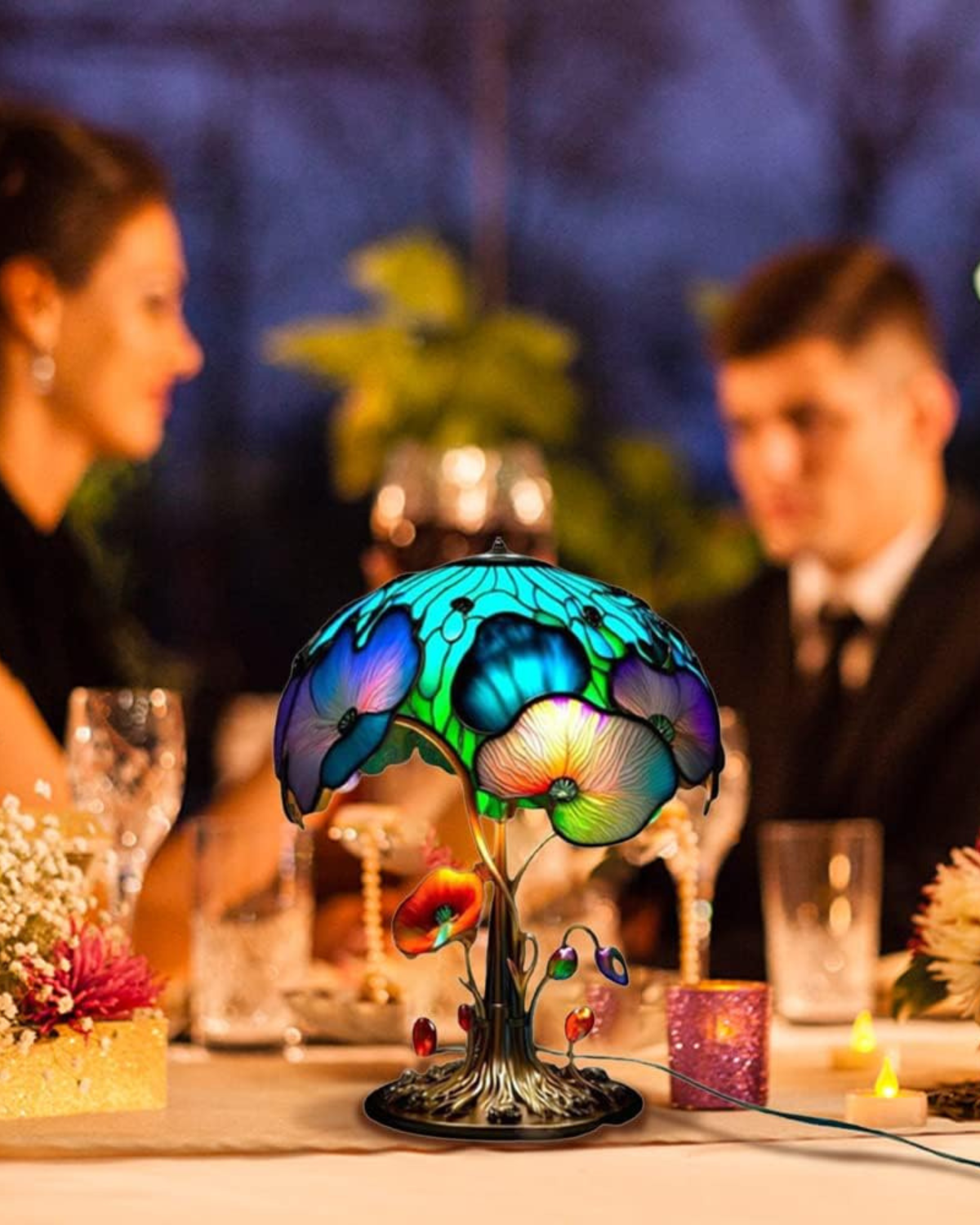Tischlampe Vintage Buntglas | Wohnzimmer
