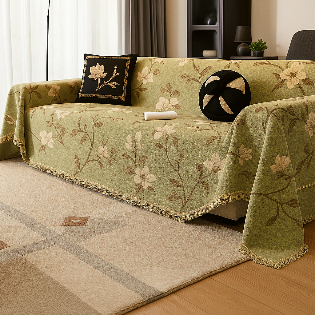 VintageSchutz | Elegante Blumen Sofaüberwurf | Wohnzimmer Möbelschutz