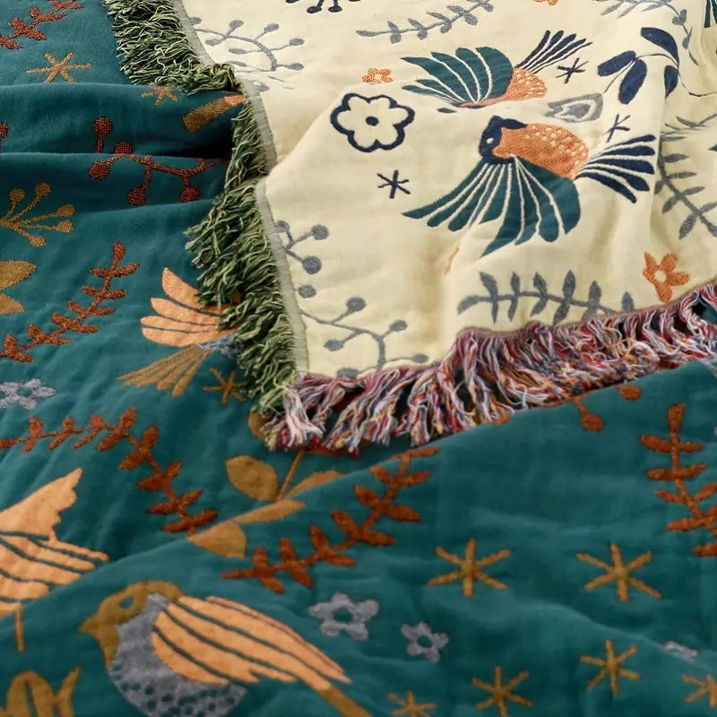 Wendbare Tagesdecke | Sofa Überwurf mit Vogelmotiv