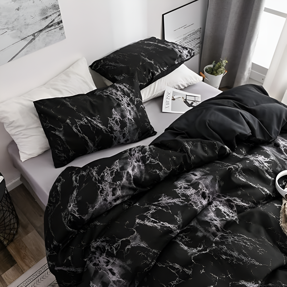Bettwäsche-Set Marmor Schwarz | 3-teilig & Modern
