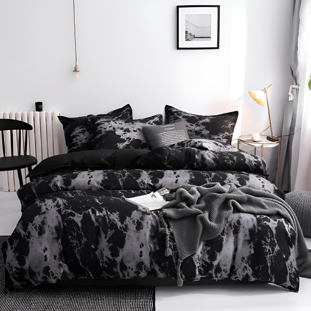 Bettwäsche-Set Marmor Schwarz | 3-teilig & Modern