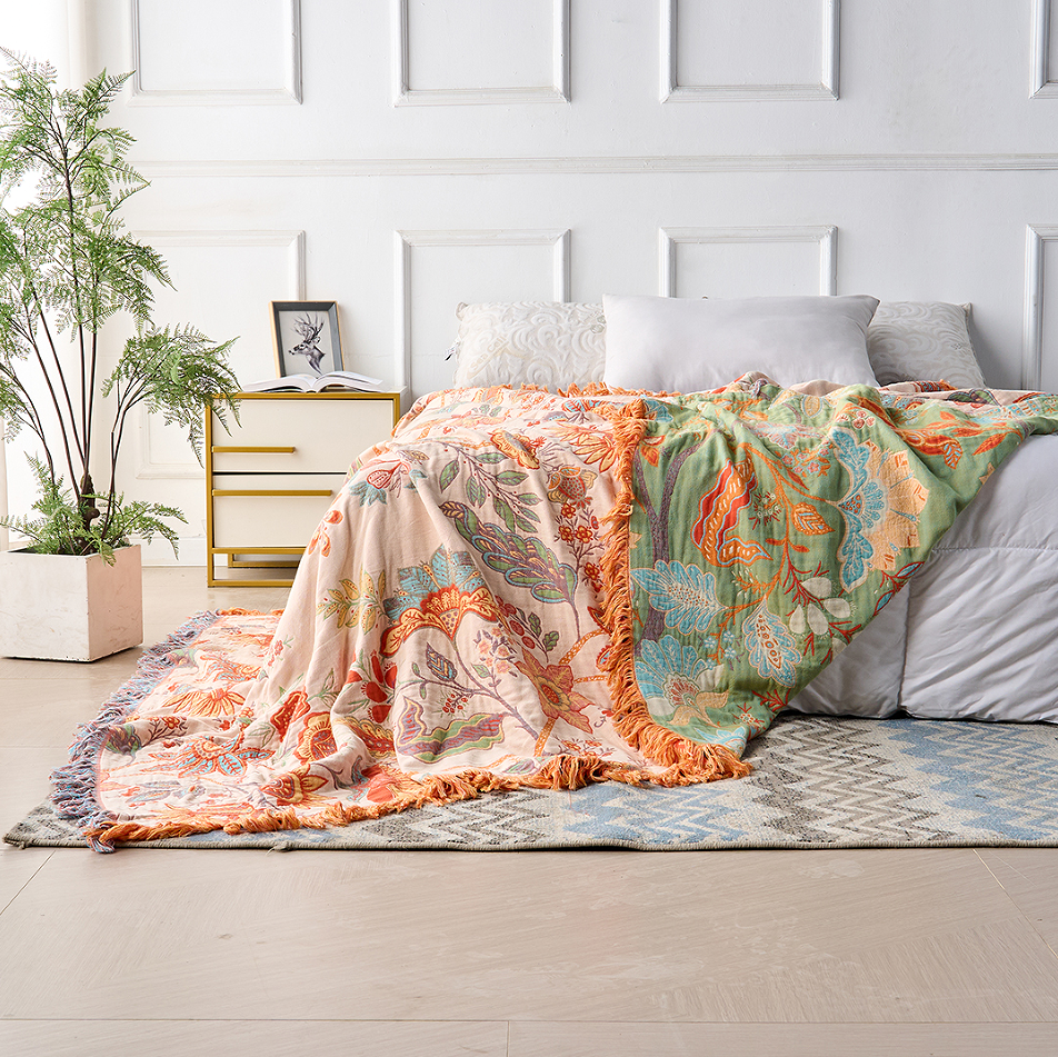 Boho Patchwork Tagesdecke | Sofa Überwurf mit Blumenmuster