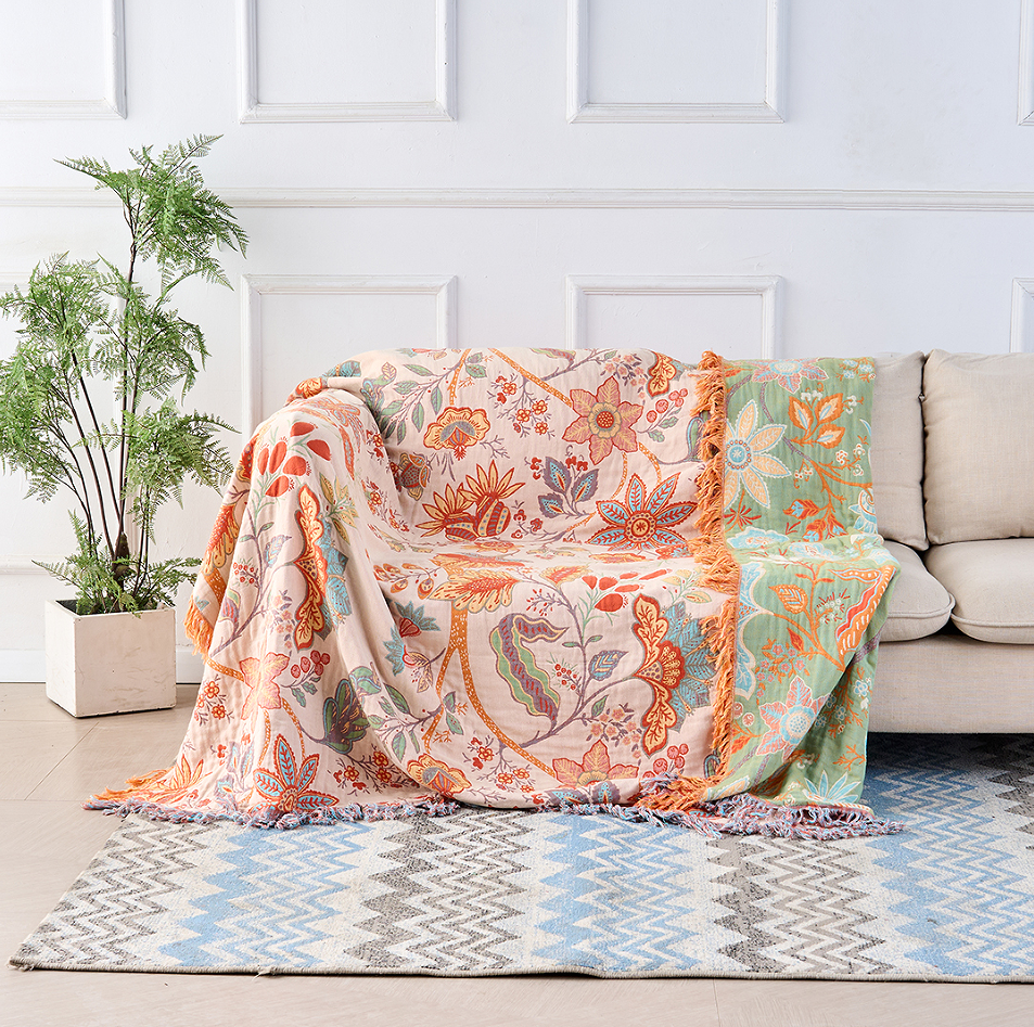 Boho Patchwork Tagesdecke | Sofa Überwurf mit Blumenmuster