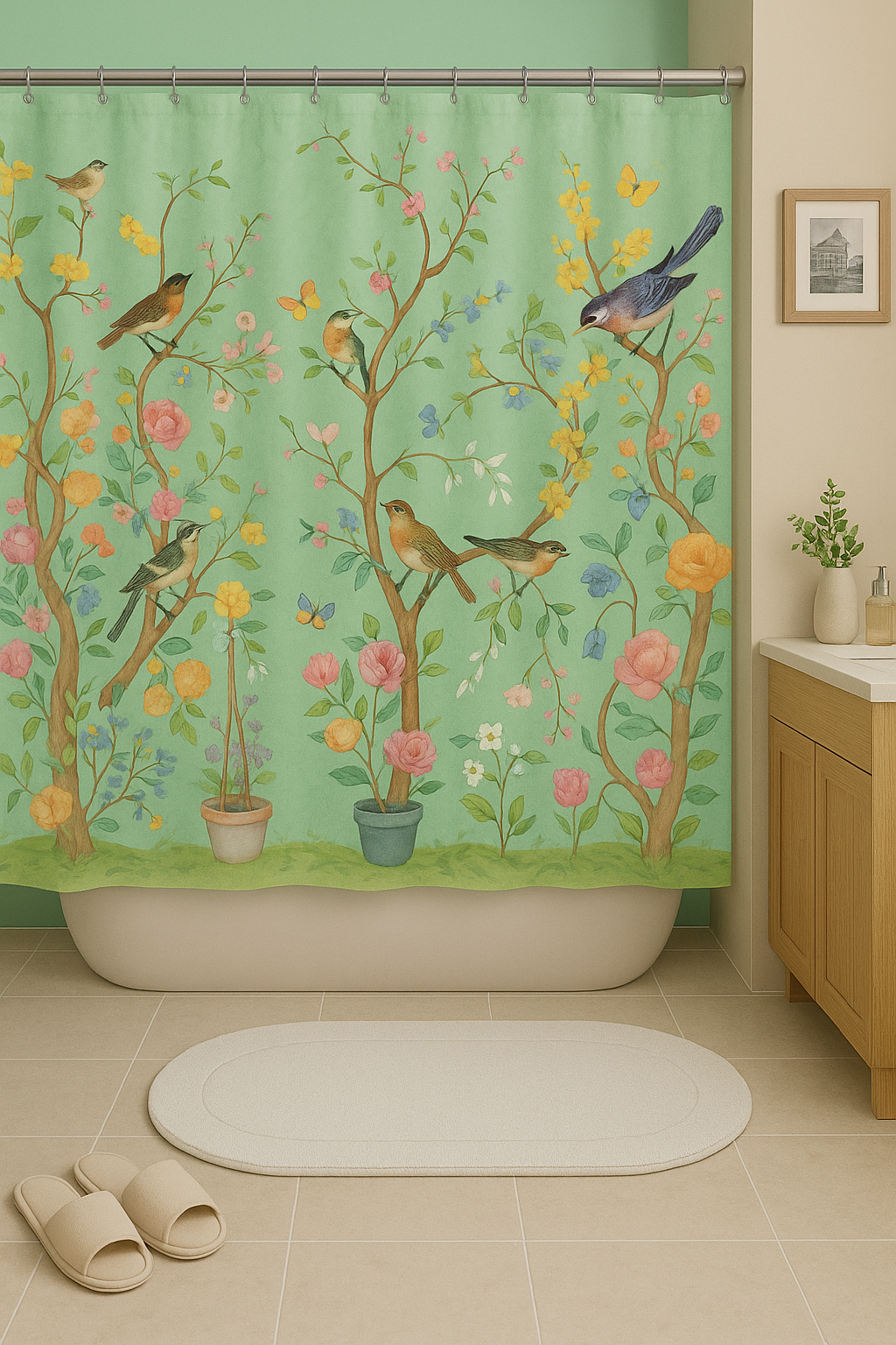 LandZauber | Wasserdichte Dekorative Duschvorhang | Badezimmer Vintage