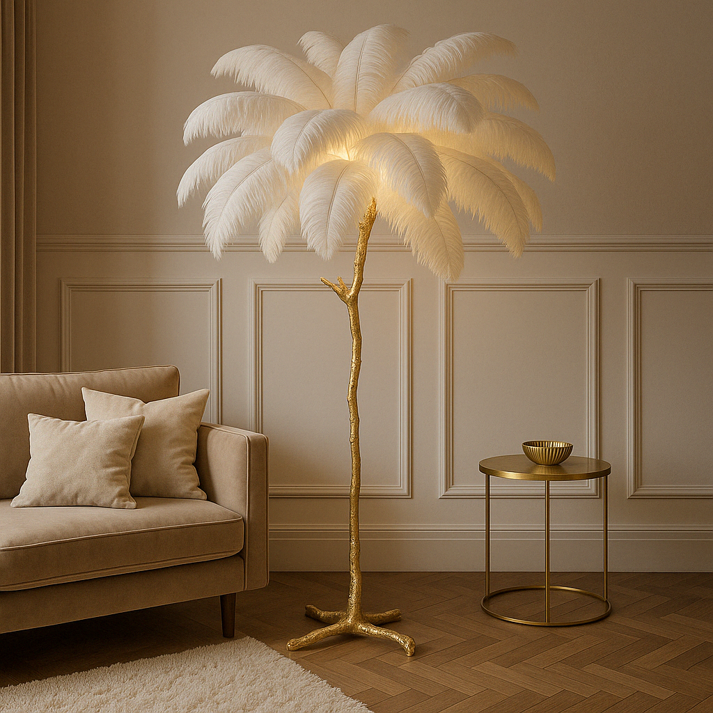 Lina's Extravaganter Look | Stehlampe mit Palmenfeder