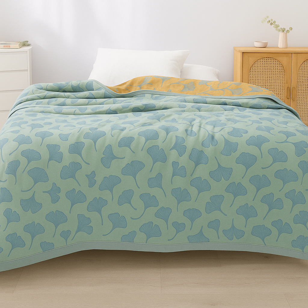 Tagesdecke mit Ginkgo Muster für Bett & Sofa
