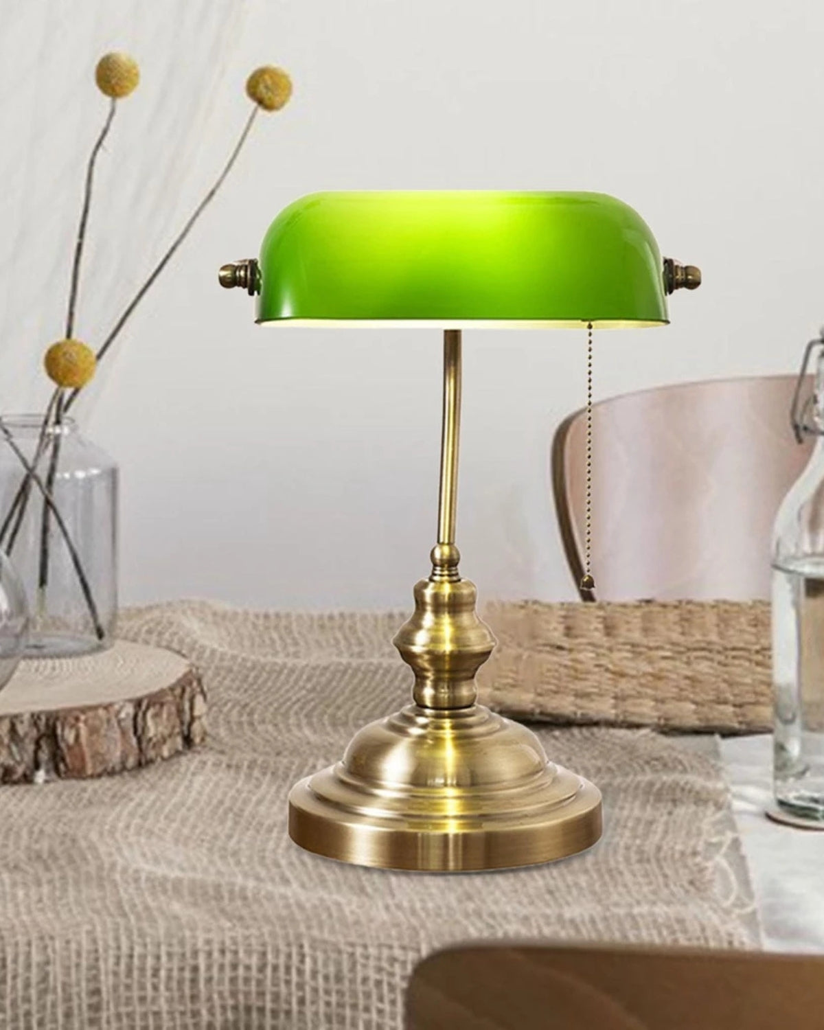 Tischlampe Glas Vintage Bankerlampe | Wohnzimmer