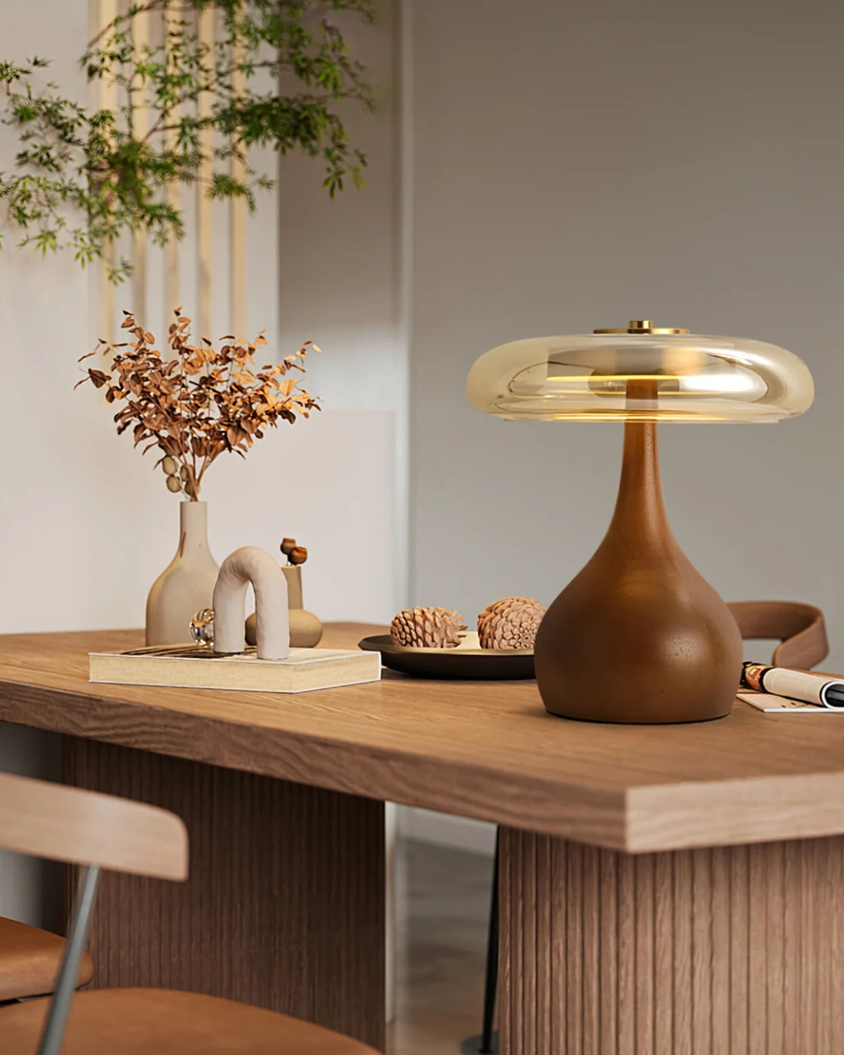 Tischlampe Holz Glas Modern | Wohnzimmer