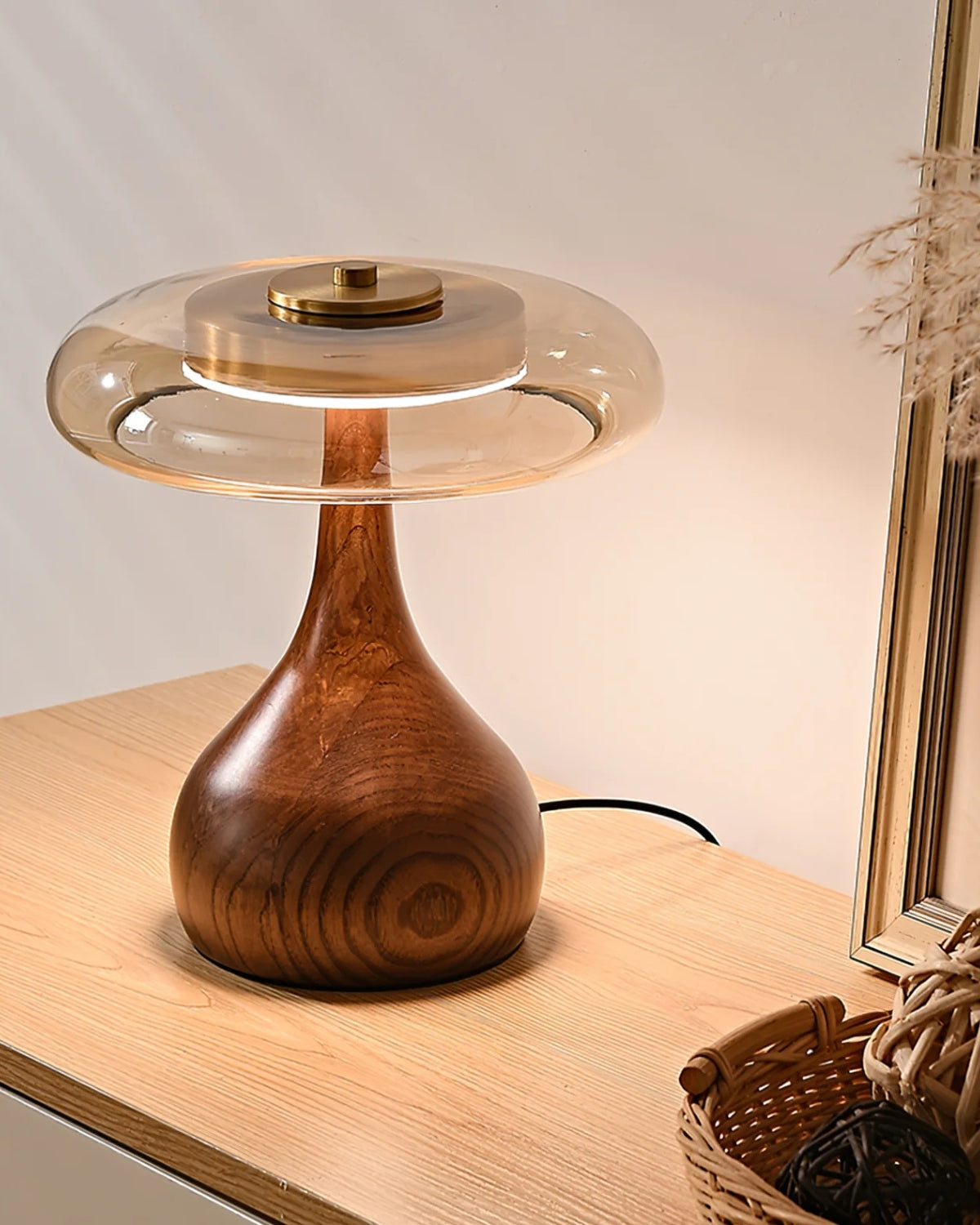 Tischlampe Holz Glas Modern | Wohnzimmer