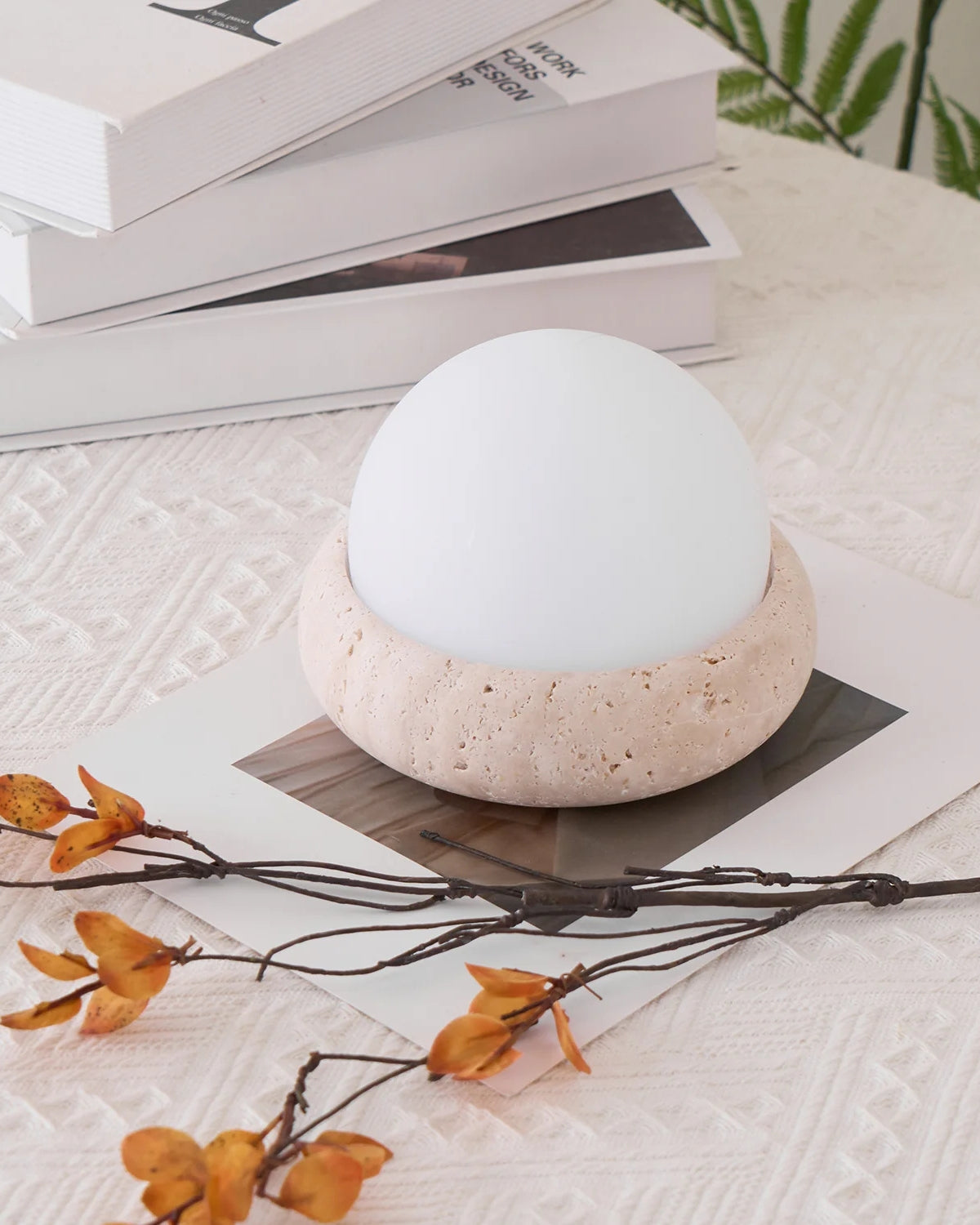 Tischlampe Kugel Stein Sockel | Wohnzimmer