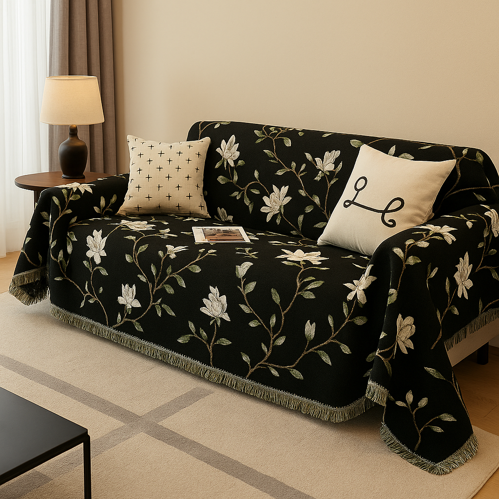 VintageSchutz | Elegante Blumen Sofaüberwurf | Wohnzimmer Möbelschutz