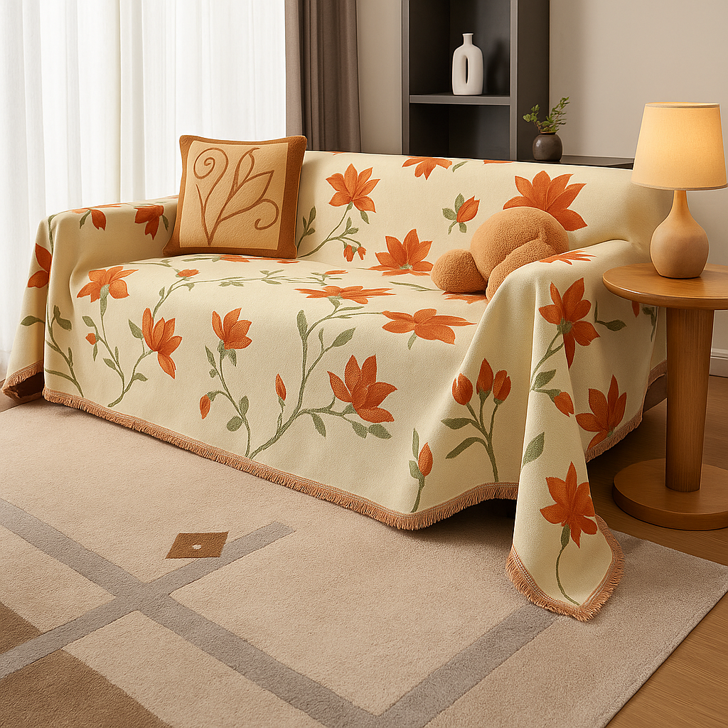 VintageSchutz | Elegante Blumen Sofaüberwurf | Wohnzimmer Möbelschutz
