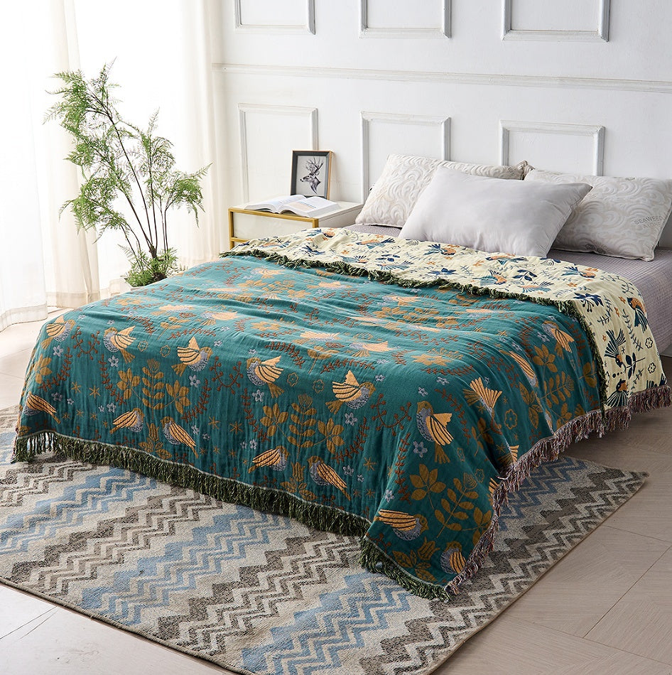 Wendbare Tagesdecke | Sofa Überwurf mit Vogelmotiv