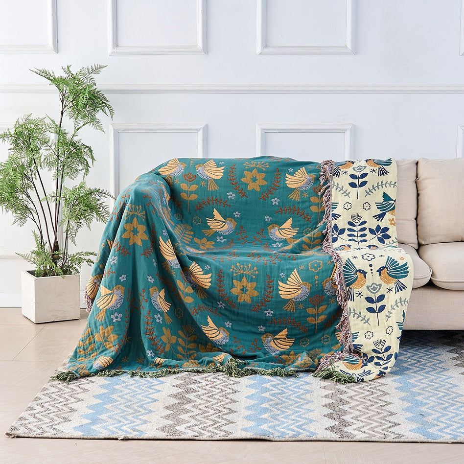 Wendbare Tagesdecke | Sofa Überwurf mit Vogelmotiv
